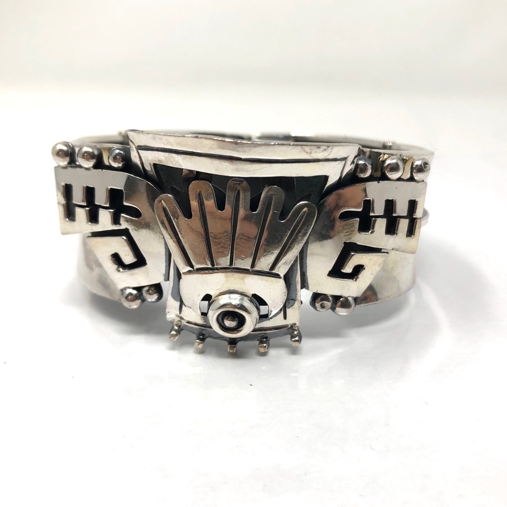 TAXCO Aztec sterling silver cuff bracelet, 62g
